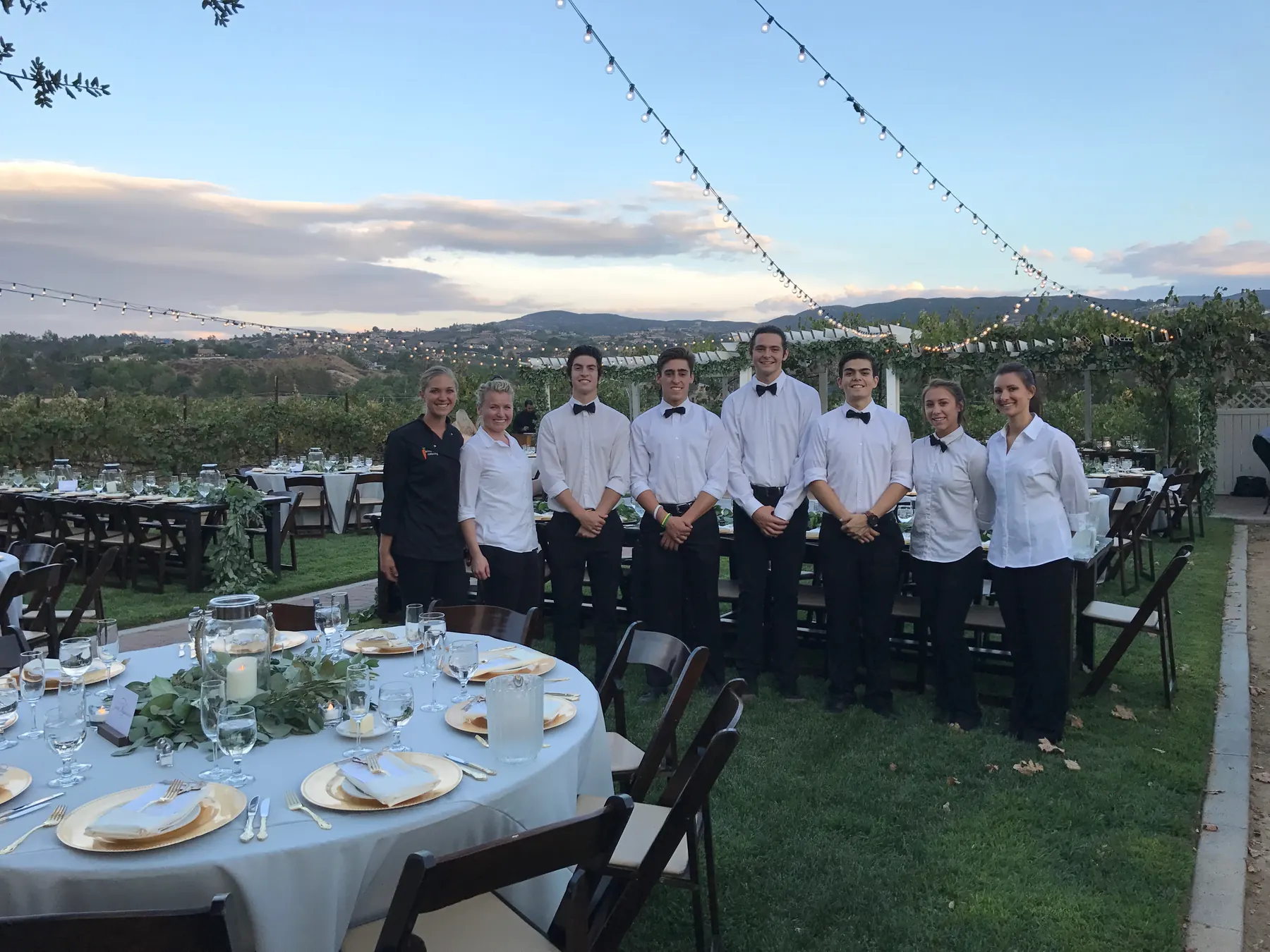 Anne Taylor Catering staff ready to serve at a Temecula vineyard wedding reception